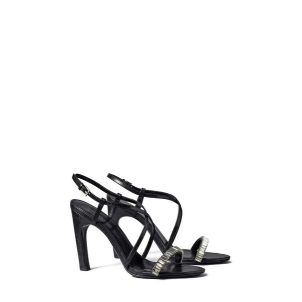 N-11. Tory Burch Crystal Strappy Heeled Sandal Perfect Black US 9